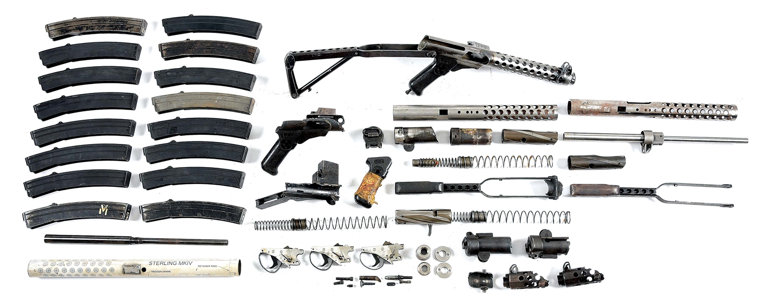 STERLING MACHINE GUN PARTS KIT WITH 2ND PARTIAL KIT AND 16 MAGAZINES.