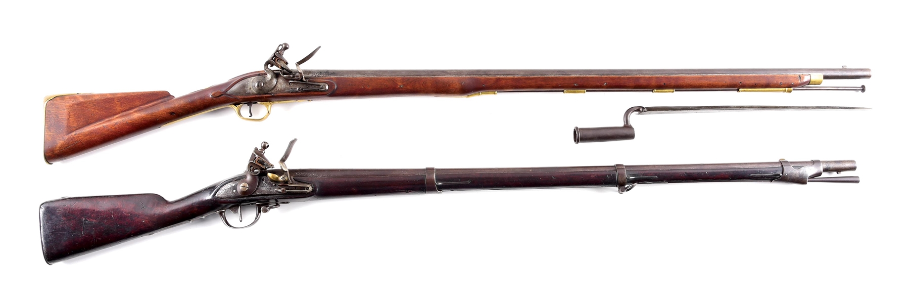 (A) LOT OF 2: REPRODUCTION TOWER BROWN BESS AND PERIOD FRENCH MODEL 1777 FLINTLOCK MUSKETS.