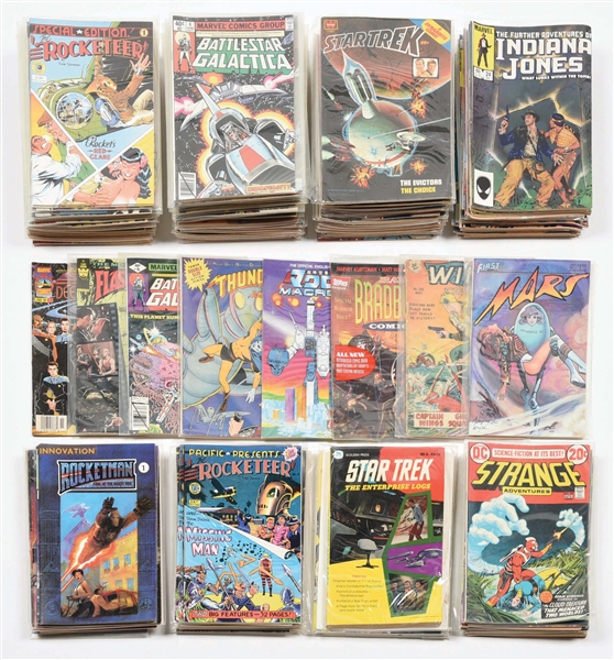 LOT OF OVER 100 VARIOUS SPACE, WAR AND MOVIE COMIC BOOKS.