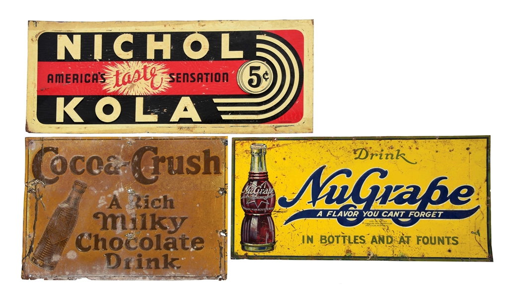 LOT OF 3: SOFT DRINK SIGNS.