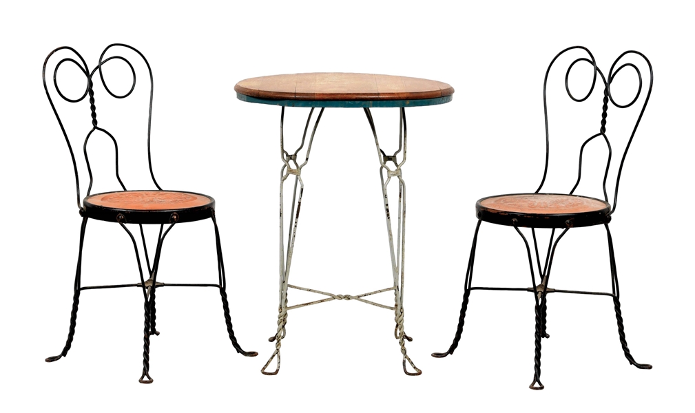 SODA FOUNTAIN TABLE WITH SODA FOUNTAIN CHAIRS.