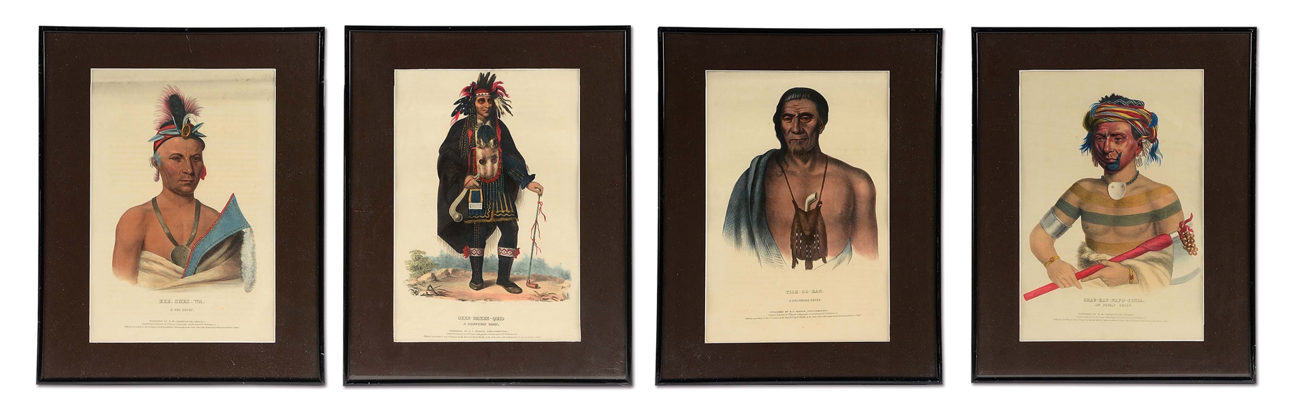 LOT OF 4: NATIVE AMERICAN CHIEF COLORED ENGRAVINGS.