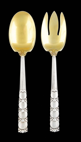 A PAIR OF TIFFANY STERLING SALAD SERVERS.
