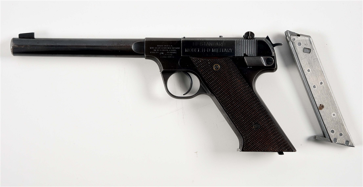 (C) HI-STANDARD H-D MILITARY SEMI-AUTOMATIC PISTOL WITH REPRODUCTION MANUAL AND ADDITIONAL MAGAZINE.