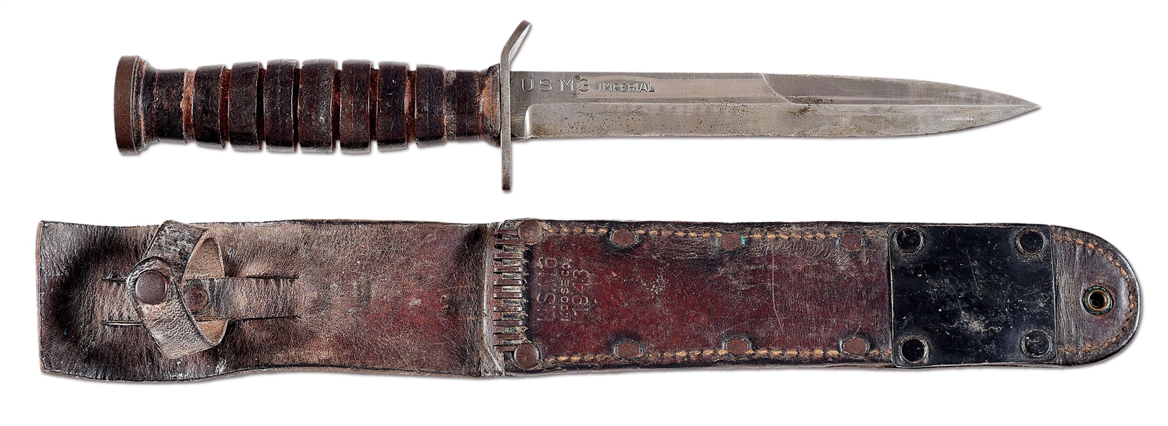 WORLD WAR II ERA IMPERIAL M3 TRENCH KNIFE, BLADE MARKED WITH CORRECT M6 SCABBARD.