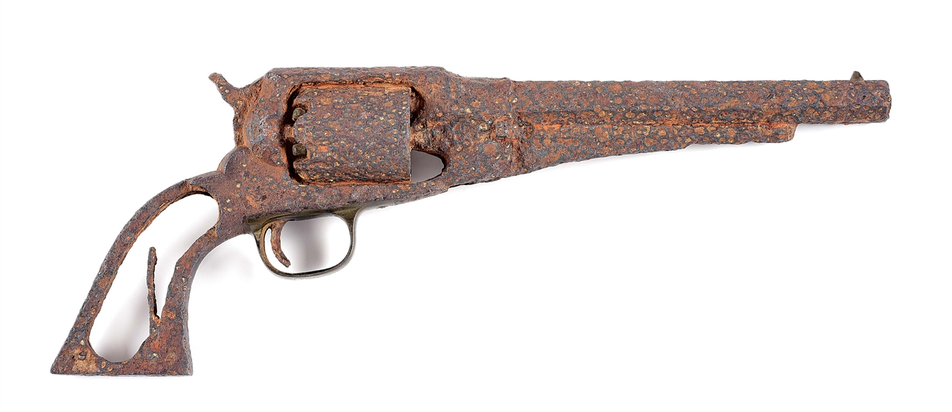(A) CIVIL WAR RELIC REMINGTON NEW MODEL PERCUSSION REVOLVER RECOVERED FROM THE MASSARD PRAIRIE BATTLEFIELD.