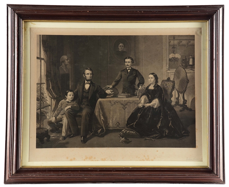 FRAMED PROOF ENGRAVING OF "LINCOLN AND HIS FAMILY" AFTER WAUGH.