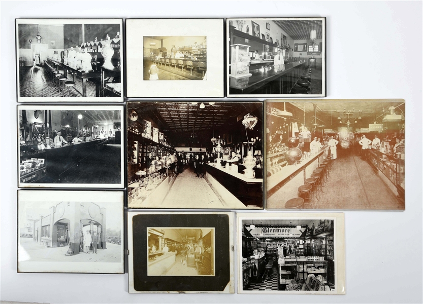 LARGE LOT OF EARLY PHOTOGRAPHS OF COUNTRY STORES AND SODA FOUNTAINS.