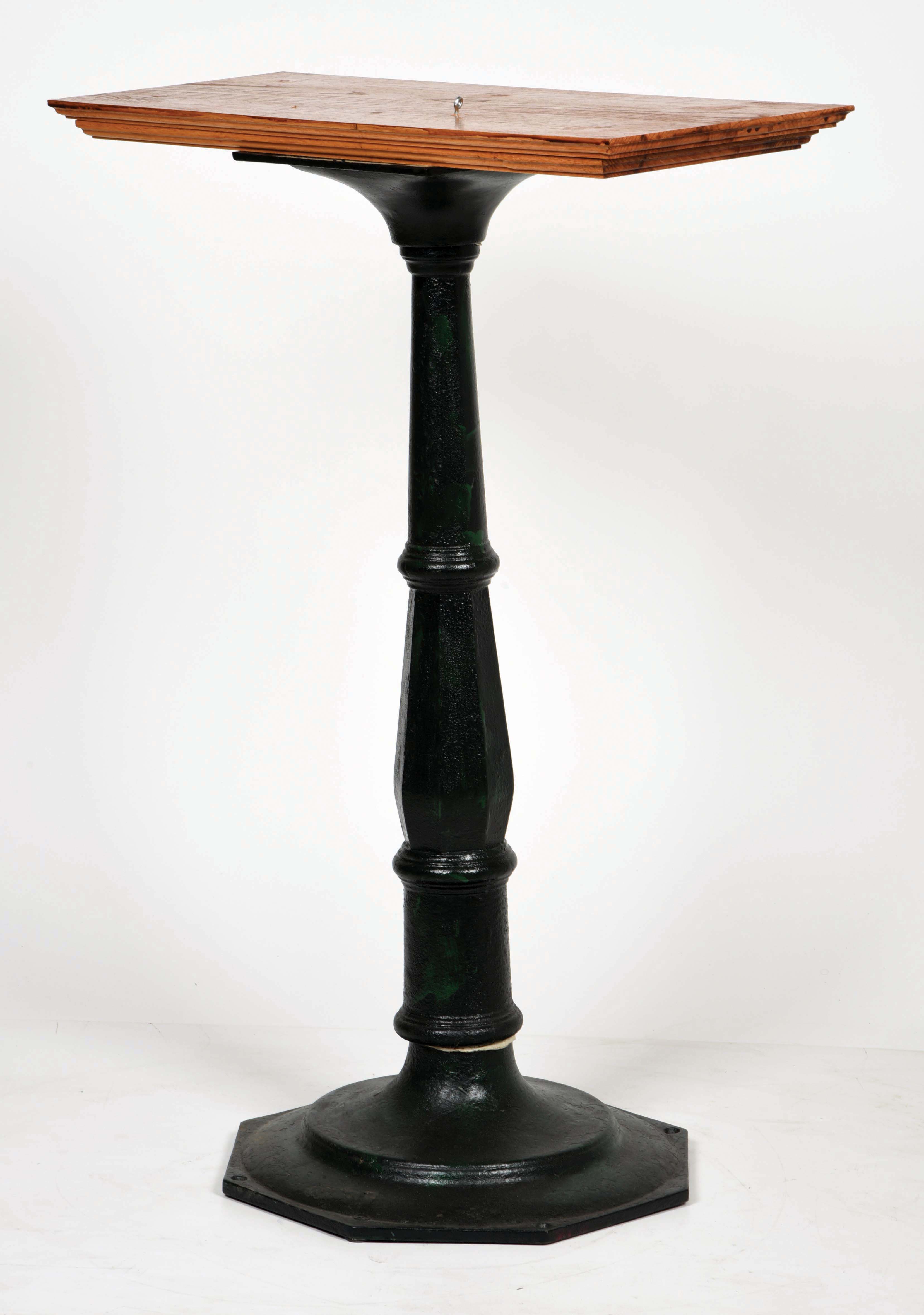 Lot Detail - ORIGINAL CAST-IRON STAND WITH ADDED OAK TOP.