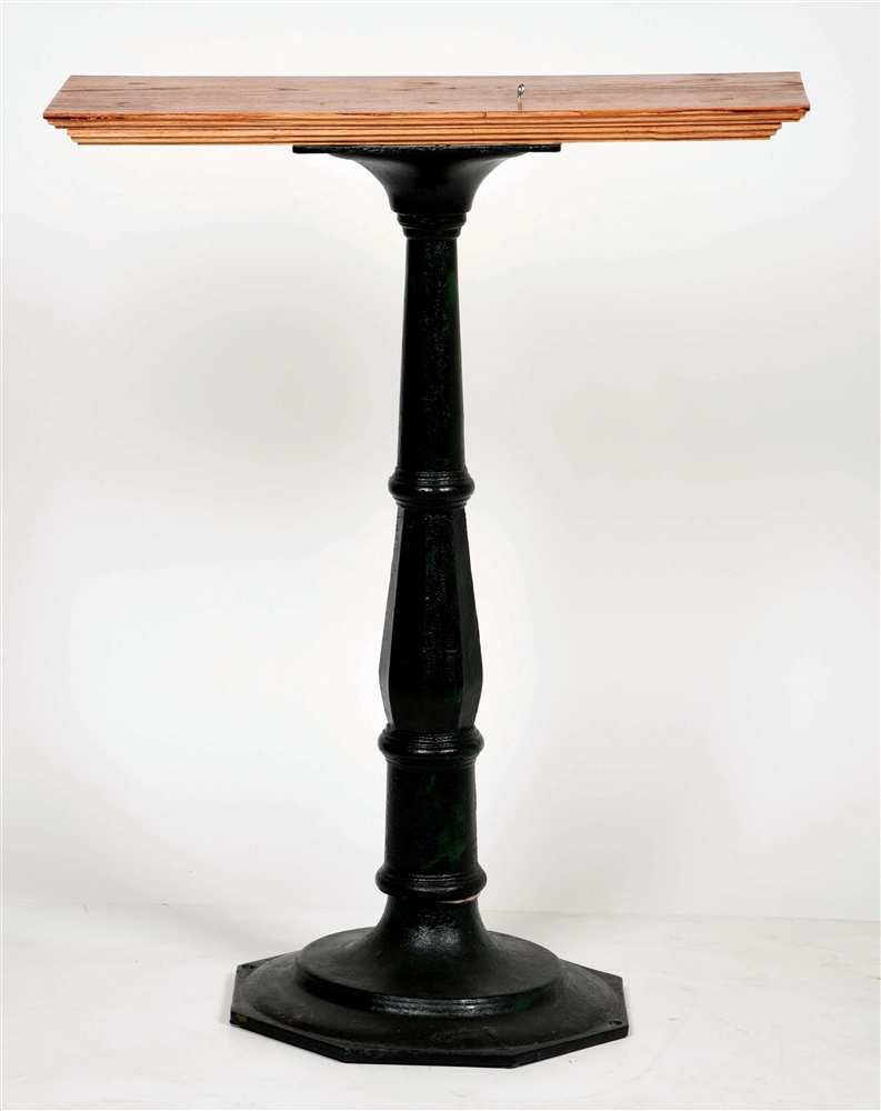 Lot Detail - ORIGINAL CAST-IRON STAND WITH ADDED OAK TOP.