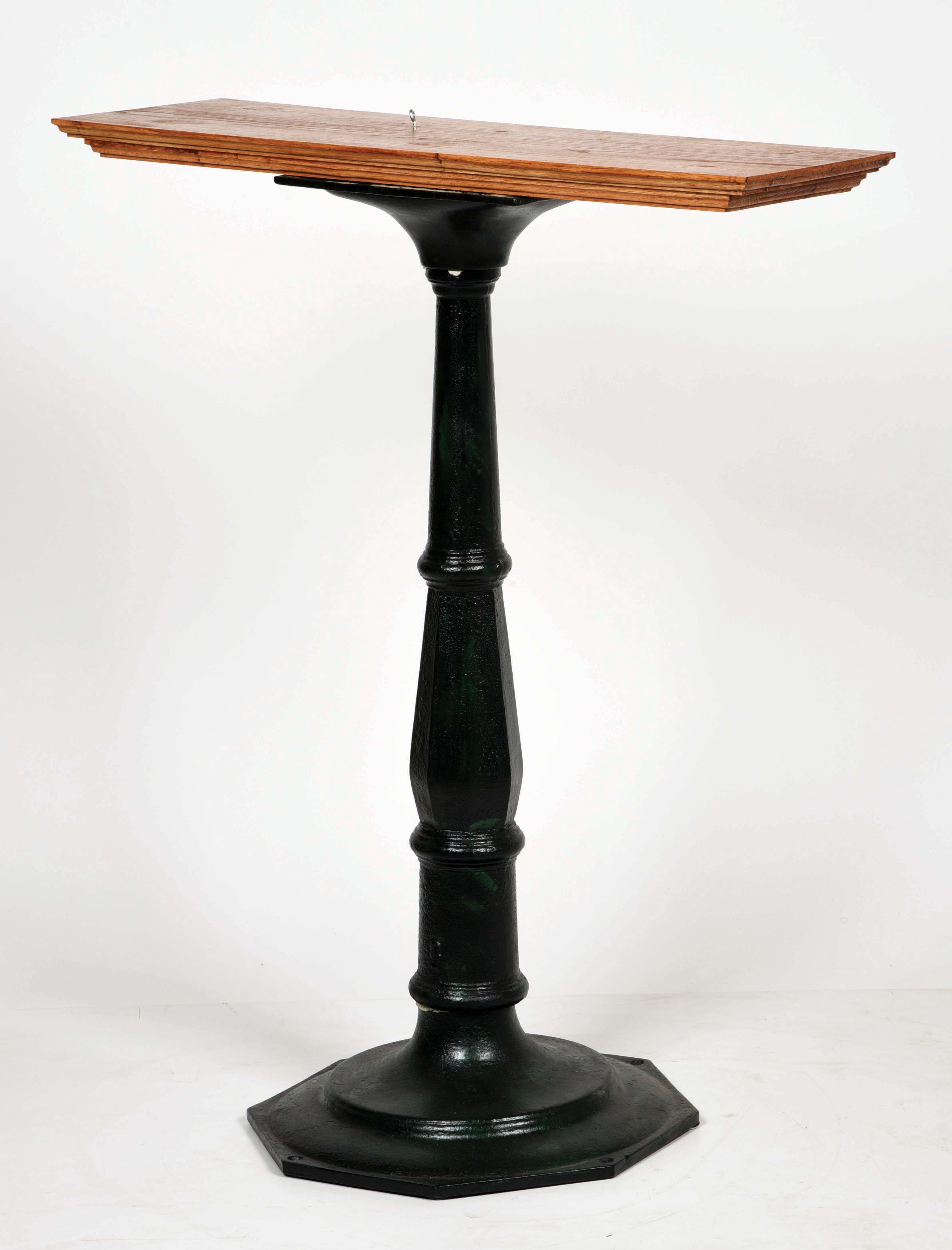 Lot Detail - ORIGINAL CAST-IRON STAND WITH ADDED OAK TOP.