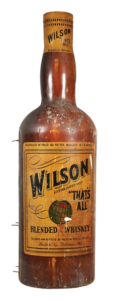 AMAZING WILSON WHISKEY 10 BOTTLE TRADE SIGN.