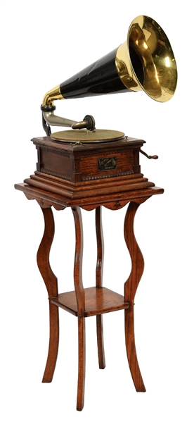 VICTOR MODEL M PHONOGRAPH WITH WOODEN STAND.