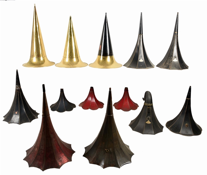 LOT OF 13: PHONOGRAPH HORNS.