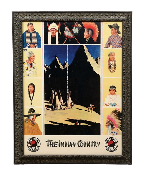 FRAMED NORTHERN PACIFIC INDIAN COUNTRY ADVERTISEMENT.