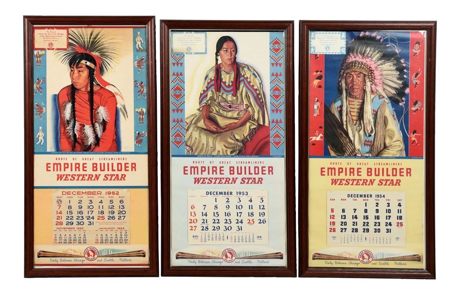 LOT OF 3: 1952, 1953, AND 1954 GREAT NORTHERN CALENDARS.