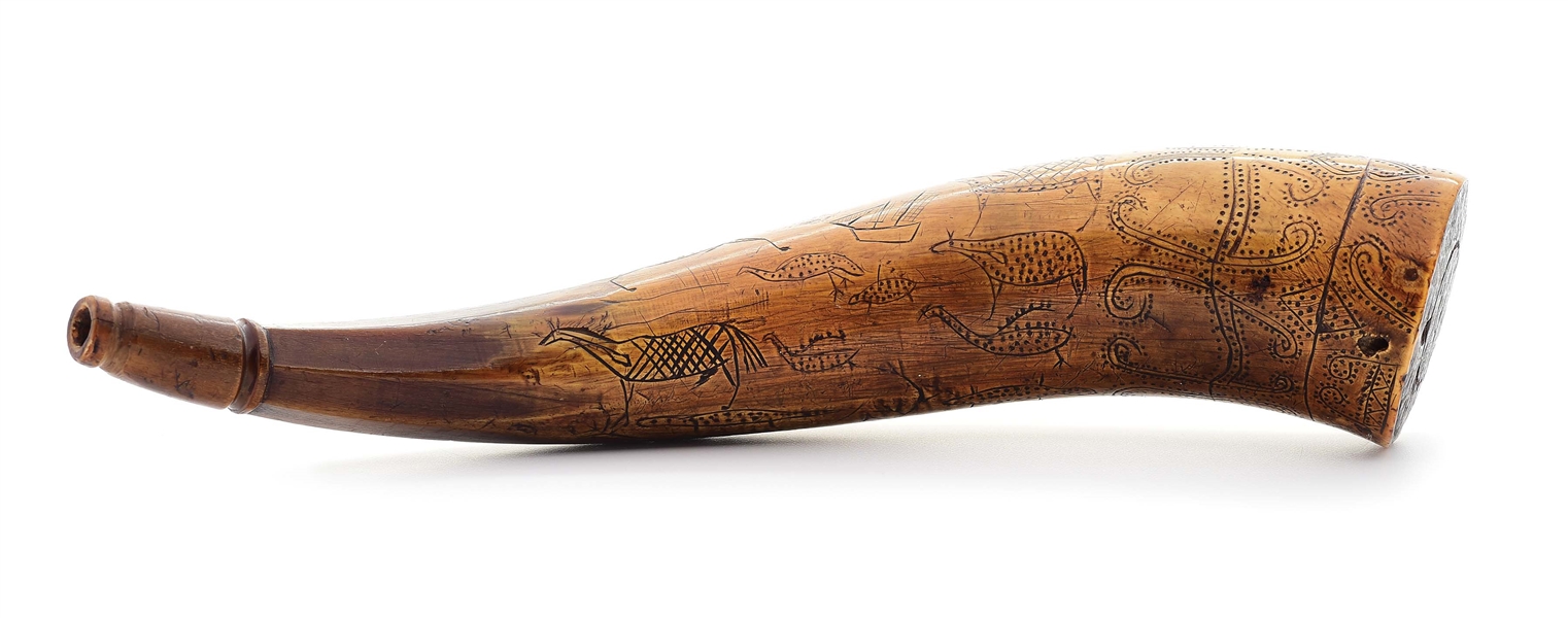 ENGRAVED MICMAC INDIAN POWDER HORN.
