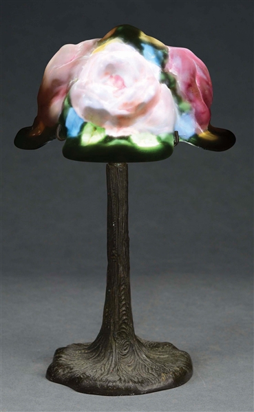 PAIRPOINT PUFFY BOUDOIR ROSE BONNET LAMP.