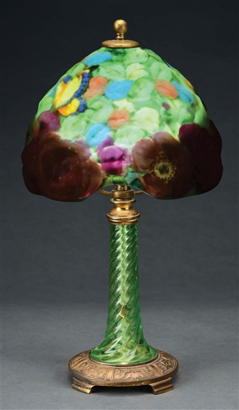 PAIRPOINT PUFFY ROSE BOUDOIR LAMP WITH BUTTERFLIES.