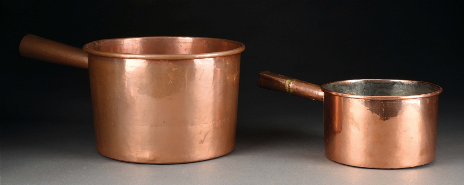LOT OF 2: LARGE COPPER COOKING PANS. 