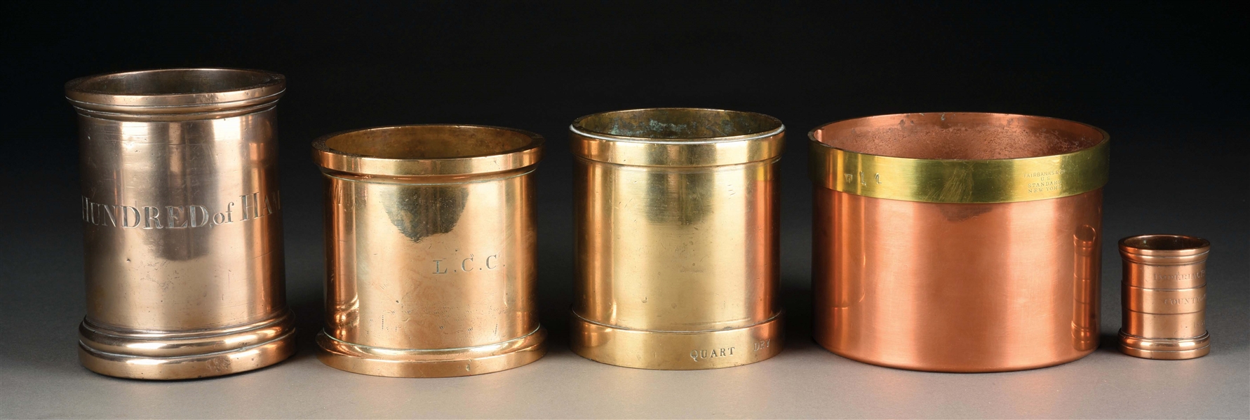 LOT OF 5: COPPER AND BRASS MEASURES. 