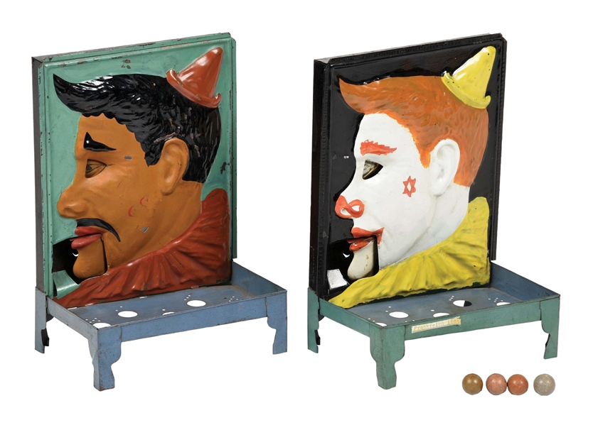 LOT OF 2: HANDPAINTED TIN LITHO CLOWN MARBLE GAMES.