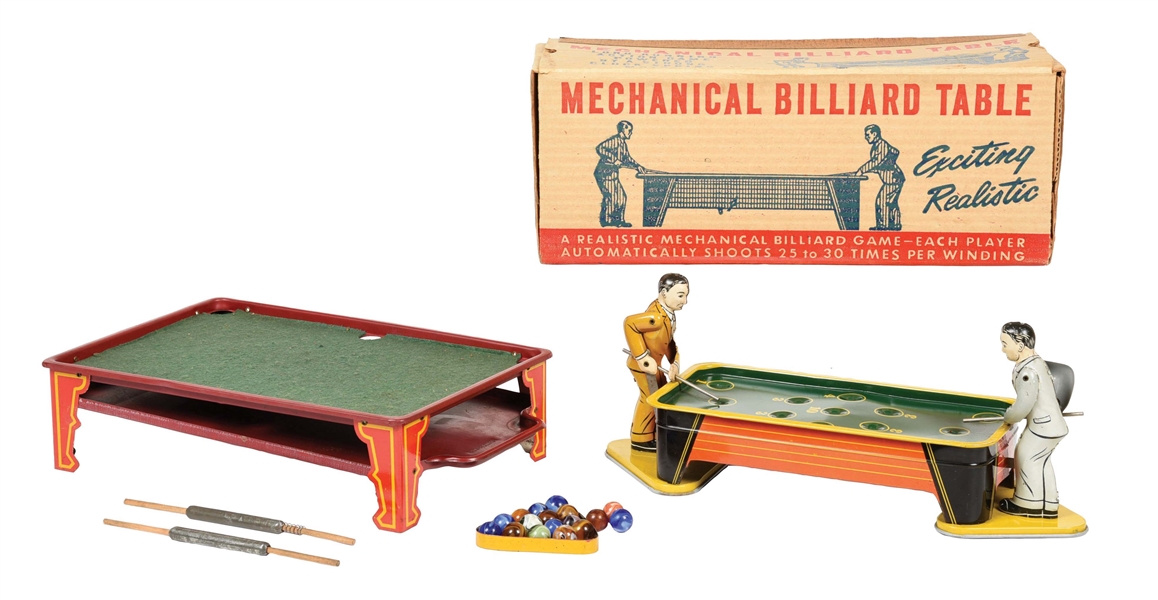 LOT OF 2: AMERICAN-MADE TIN LITHO AND PRESSED STEEL BILLIARD GAMES.
