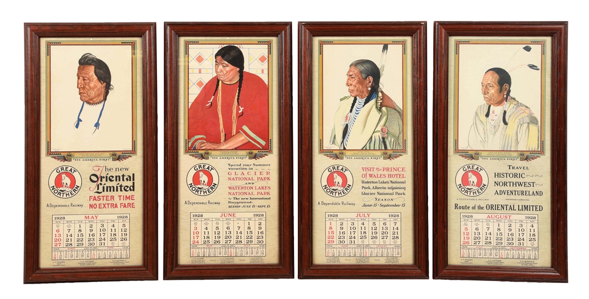 LOT OF 4: 1928 GREAT NORTHERN CALENDARS.