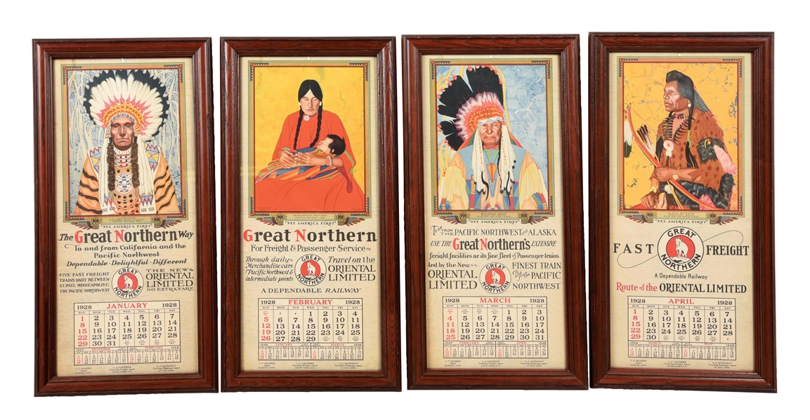 LOT OF 4: 1928 GREAT NORTHERN CALENDARS.