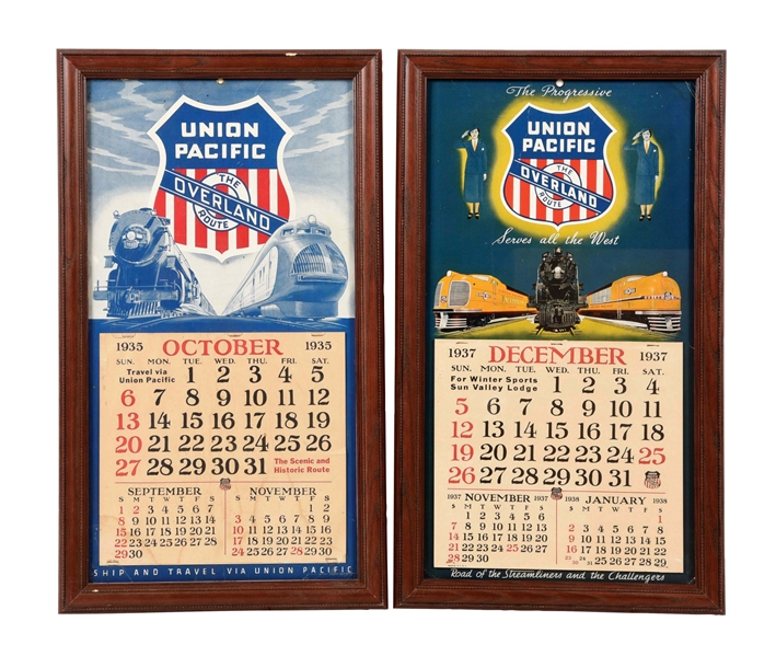 LOT OF 2: 1935 AND 1937 UNION PACIFIC CALENDARS.