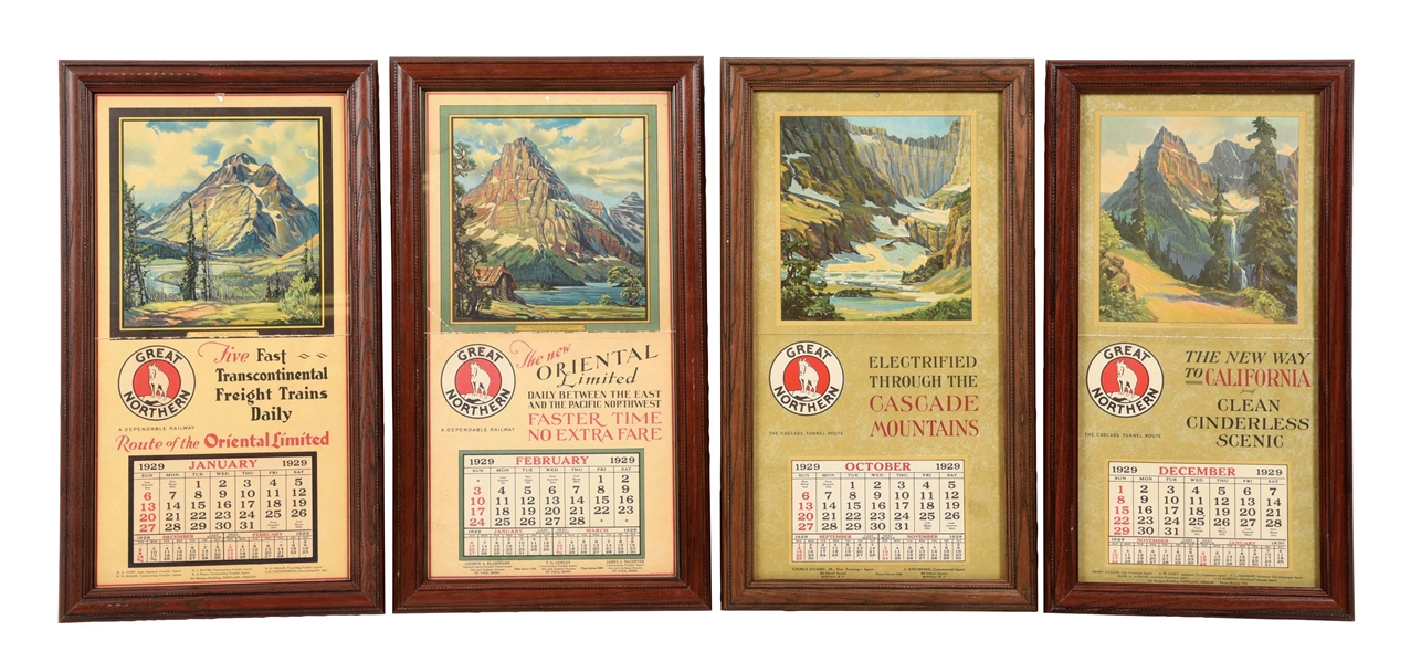 LOT OF 4: 1929 GREAT NORTHERN CALENDARS.