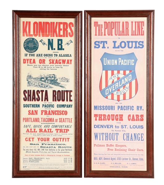 LOT OF 2: UNION PACIFIC AND SOUTHERN PACIFIC BROADSIDE POSTERS.
