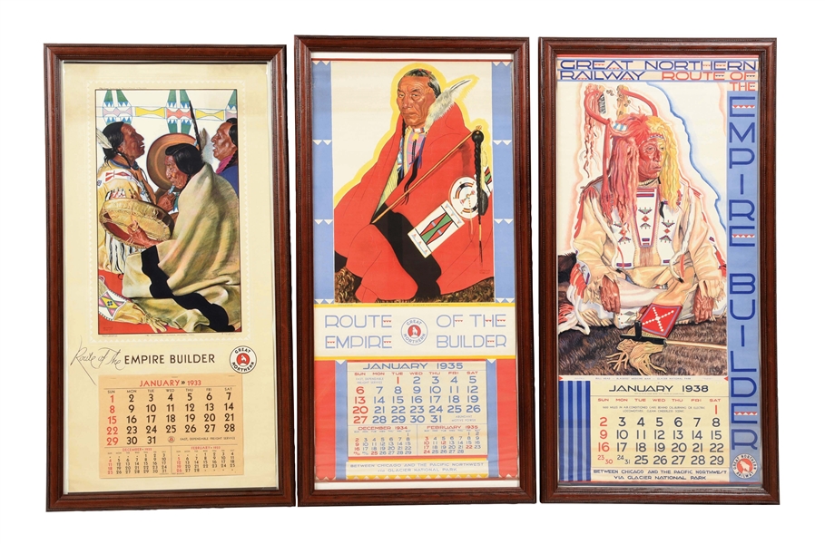 LOT OF 3: 1938, 35, AND 33 GREAT NORTHERN CALENDARS.