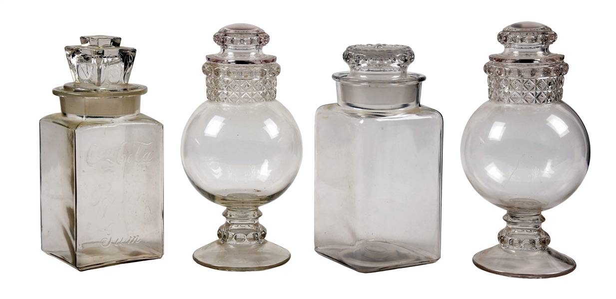 LOT OF 4: GLASS CANDY JARS. 