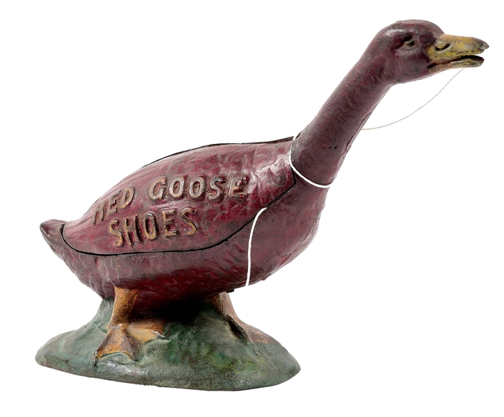 CAST IRON RED GOOSE SHOES STRING HOLDER.