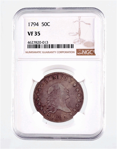 1794 50¢ VF 35 FLOWING HAIR COIN.