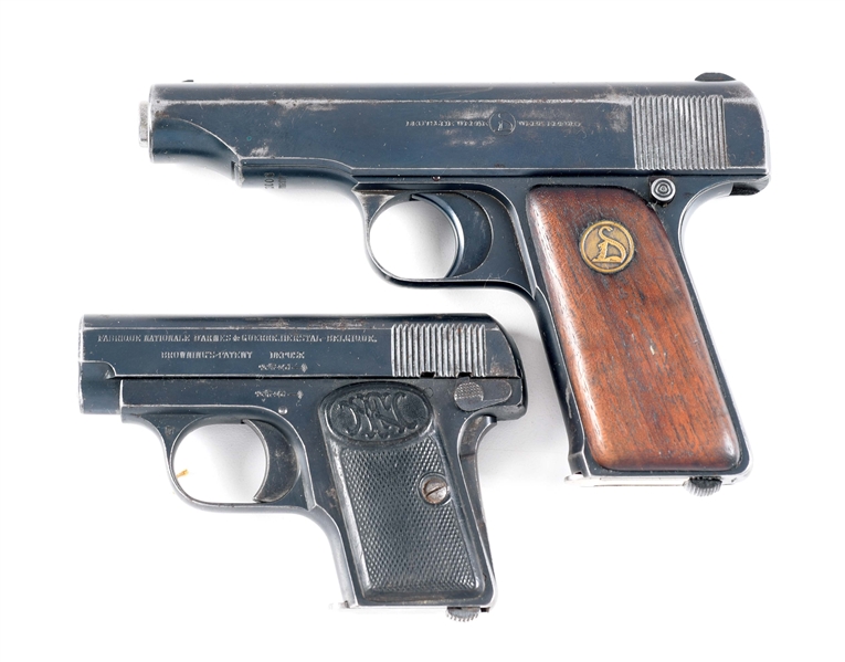 LOT OF 2: DEUSTCHE-WERKE ORTGIES PATENT SEMI AUTOMATIC PISTOL AND BROWNING FN 1905 SEMI AUTOMATIC PISTOL.