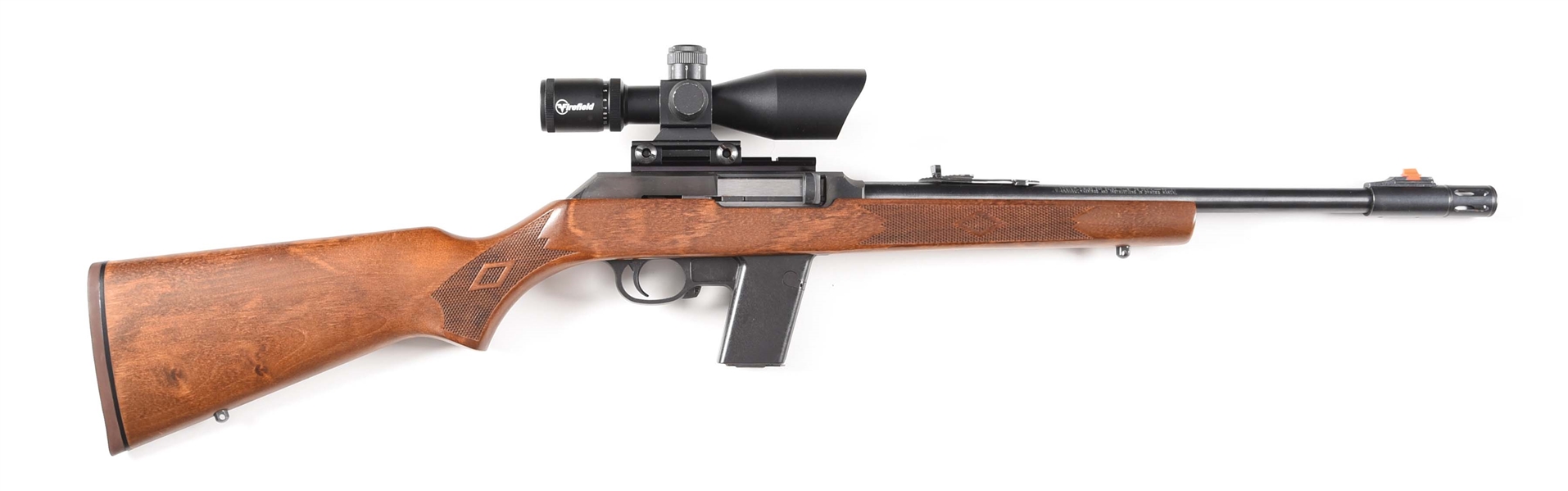 (M) MARLIN 9MM CAMP CARBINE SEMI AUTOMATIC RIFLE WITH SCOPE.