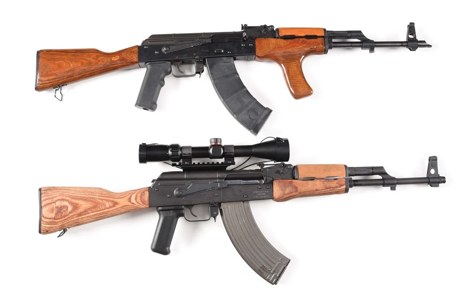 (M) LOT OF 2: ROMANIAN I.O. INC. AK-47C AND CUGIR GP/WASR-10/63 SEMI AUTOMATIC RIFLES.