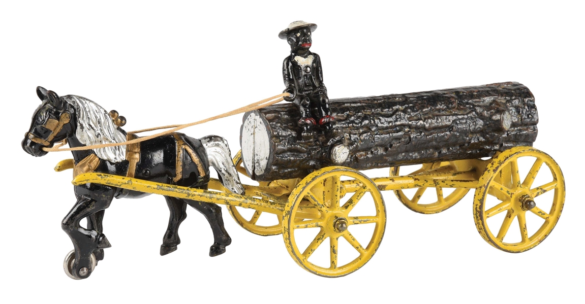 CAST IRON HUBLEY HORSE DRAWN LOG WAGON.