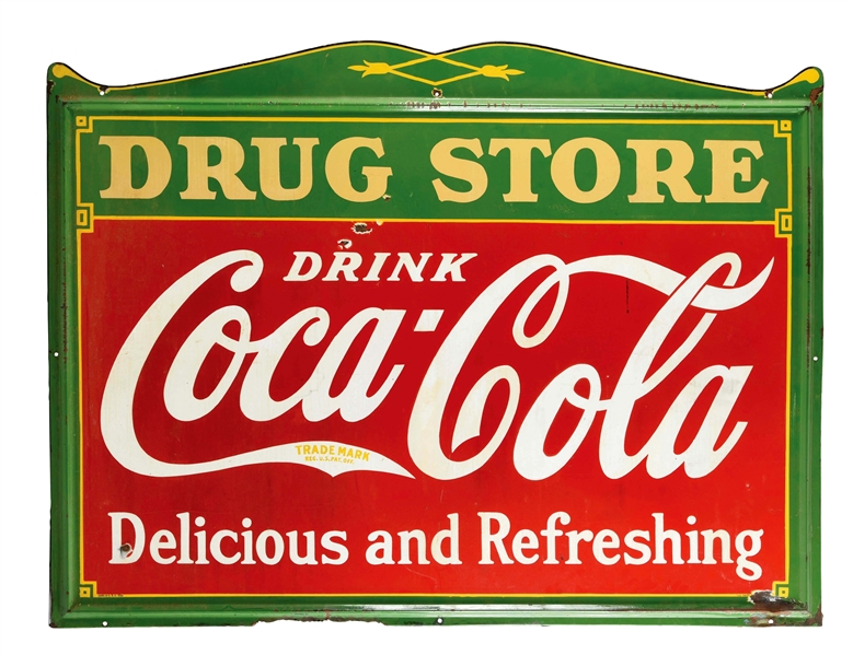 DRINK COCA COLA DRUG STORE PORCELAIN SIGN W/ MARQUEE BORDER. 