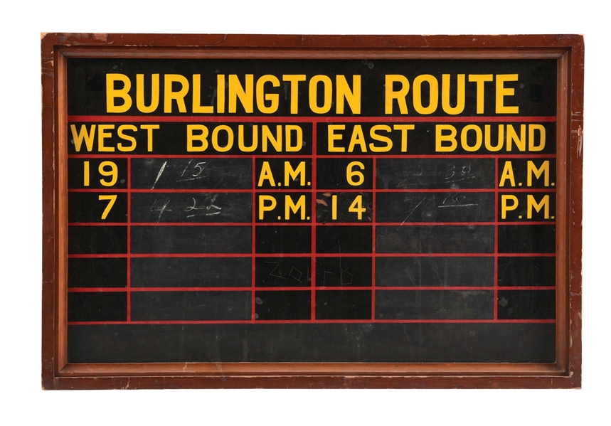 BURLINGTON ROUTE TRAIN ARRIVAL BOARD.