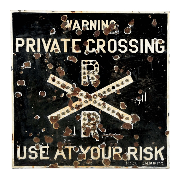 SQUARE PORCELAIN ON STEEL RAILROAD CROSSING SIGN.