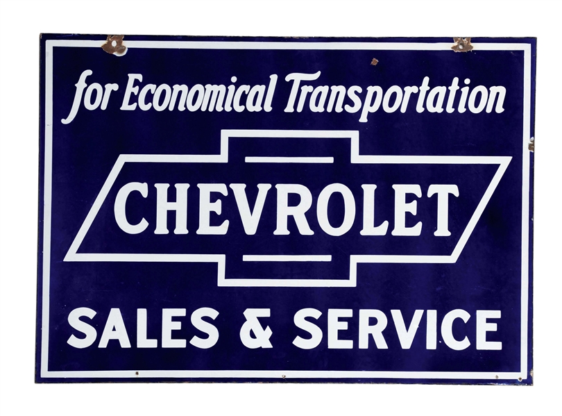 CHEVROLET SALES & SERVICE PORCELAIN SIGN W/ BOW TIE GRAPHIC. 