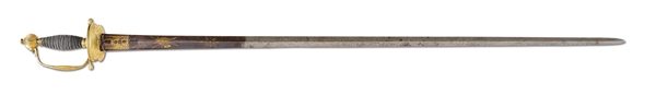 GILT BRASS GERMAN OFFICERS SMALL SWORD WITH MILITARY MOTIFS.