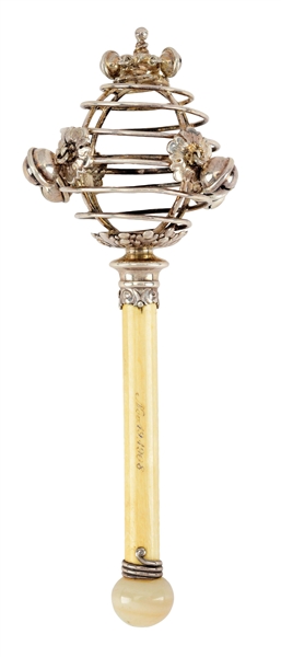 RARE VICTORIAN STERLING SILVER BABY RATTLE OPEN BALL BY TIFFANY.