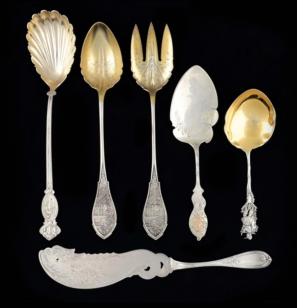 A GROUP OF AMERICAN STERLING SERVING PIECES.