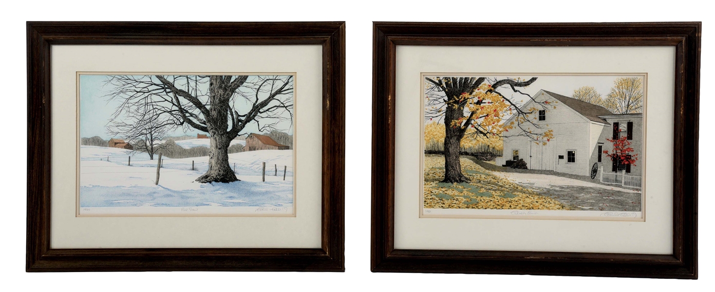 LOT OF 2: HAND-COLORED ETCHINGS BY CAROL COLLETTE (AMERICAN, CONTEMPORARY).