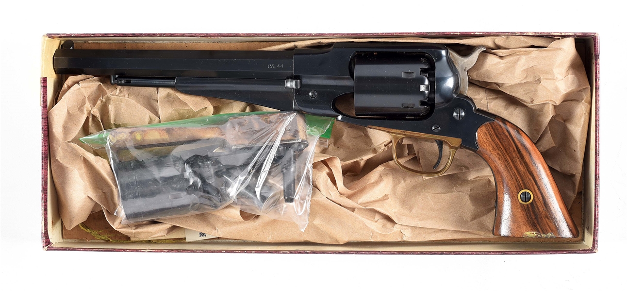 (A) NAVY ARMS CO. MODEL 1858 PERCUSSION REVOLVER WITH BOX 