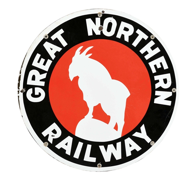 GREAT NORTHERN RAILWAY PORCELAIN SIGN.